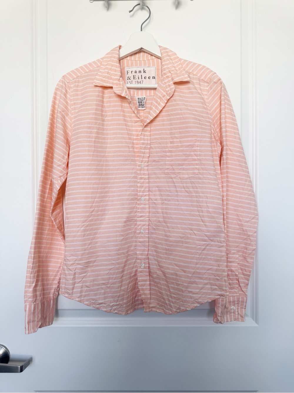 Frank & Eileen Barry Peach Stripe Button Up Shirt Women SMALL